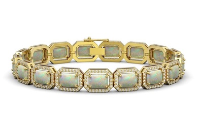 16.86 ctw Opal & Diamond Micro Pave Halo Bracelet 10k Yellow Gold