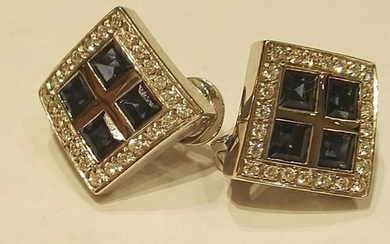 18 kt. Gold - Earrings - 0.33 ct Diamond - Sapphire