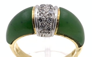 18 kt. Gold - Ring - 0.24 ct Diamond - Jade