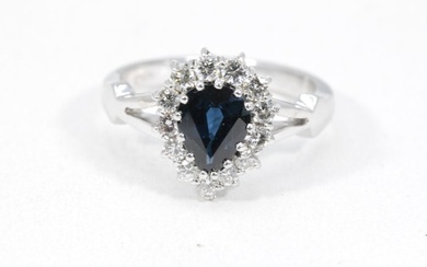 18 kt. Gold - Ring - 1.00 ct Sapphire - Diamonds