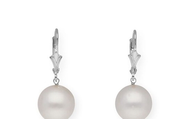 18 kt. White gold - Earrings - 10.85mm australian south sea pearls