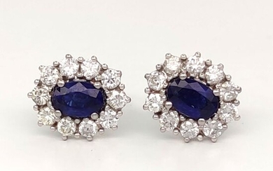 18 kt. White gold - Earrings - 1.10 ct Sapphires - Ct 1.00 Diamonds - Masterstones n 1221PT470