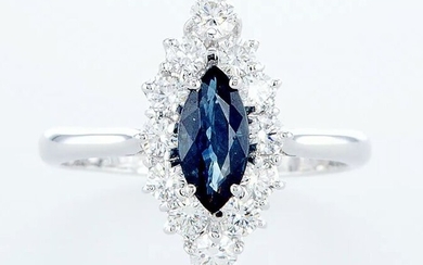18 kt. White gold - Ring - 0.70 ct Sapphire - Diamonds