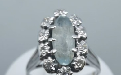 18 kt. White gold - Ring - 0.75 ct aquamarine - Diamonds