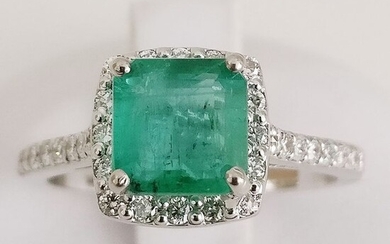 18 kt. White gold - Ring - 1.38 ct Emerald - Diamond