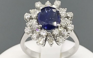 18 kt. White gold - Ring - 1.40 ct Sapphire - Diamonds