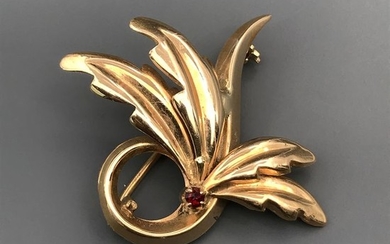 18 kt. Yellow gold - Brooch - 0.03 ct synthetic ruby