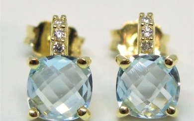 18 kt. Yellow gold - Earrings - 2.20 ct Sky Blue Topaz - Diamonds