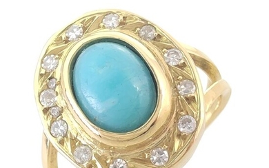 18 kt. Yellow gold - Ring - 1.00 ct Turquoise - Diamonds