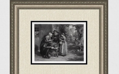 1800s George Smith Engraving "The First Day of Oysters" SIGNED Framed