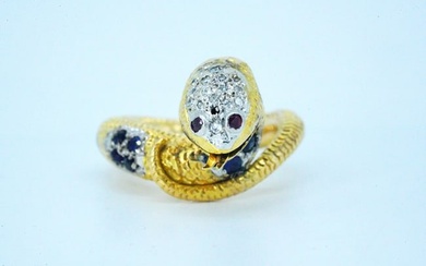 18K Gold, 0.50ctw Diamond and Blue Sapphire Snake Ring