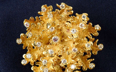 18ct gold diamond brooch & earrings, Ben Rosenfeld