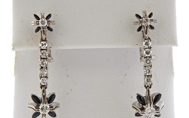 18k Gold Diamond Onyx Drop Earrings