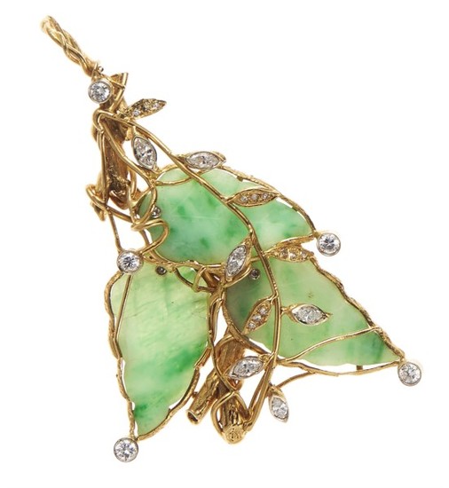 18kt two color gold, jade and diamond pendant