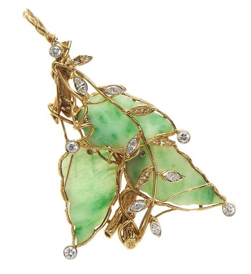18kt two color gold, jade and diamond pendant