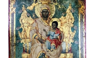 18th Century Greek School Madonna Child Enthroned Icon