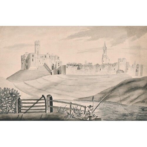 18th Century English School. "Warkworth Castle", Ink and Was...