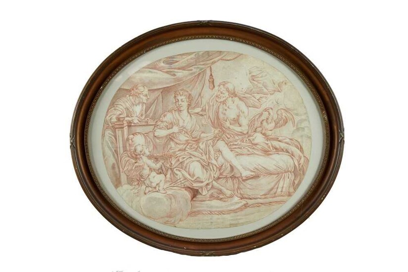 18th century Continental school, pen, ink and wash, Classical scene, oval