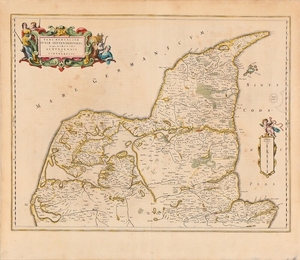 1907/55: Johan Blaeu: "Pars Borealior Iutiæ Septentrionalis". Map of Nothern Jutland. Handcoloured engraving. Sheet size 53 x 62 cm. Unframed.