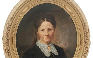 19TH CENTURY OVAL PORTRAIT OF WOMAN OIL PAINTING