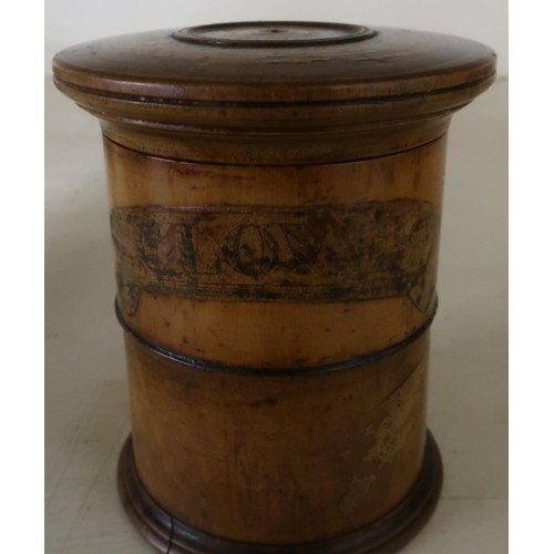 19th C two sectional turned wood spice tower with traces of ...