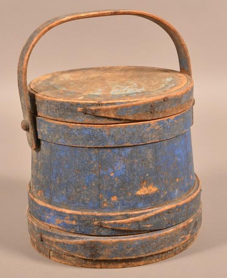 19th Century Blue Painted Covered Firkin.