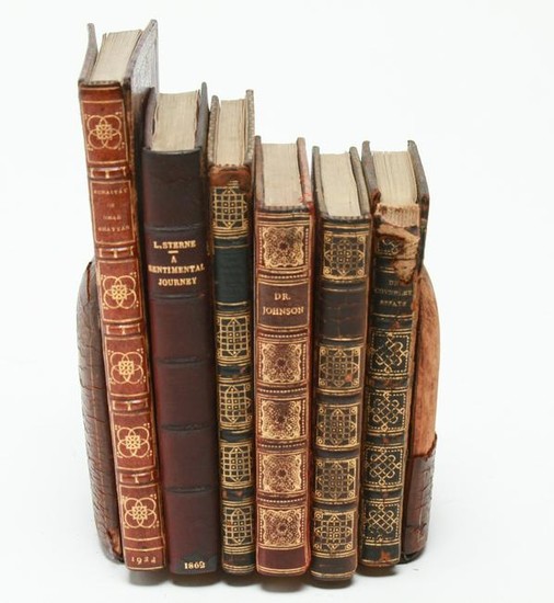 19th Century Leather Bound Books with Bookends, 6