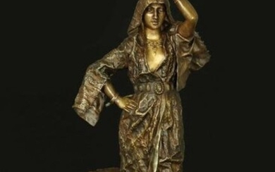 19th century "REBECCA" bronze sculpture on rouge marble base, Gaston Leroux (1854 - 1942), signed