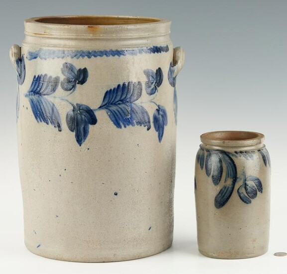 2 Cobalt decorated jars, 1 poss. Baltimore