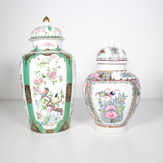 2 vases, Chinese covered vase and covered vase by Kaiser Porzellan.