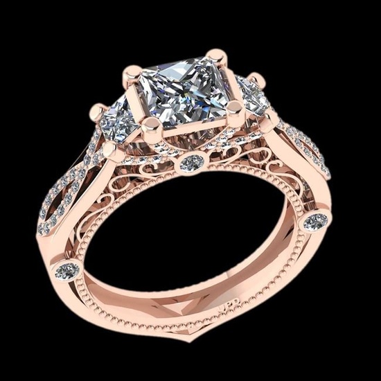 2.00 Ctw VS/SI1 Diamond 14K Rose Gold three Stone Ring