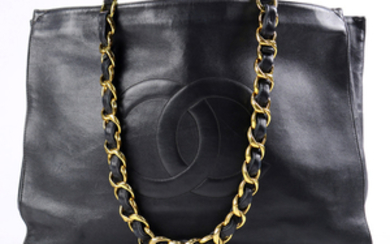 Chanel black leather tote bag