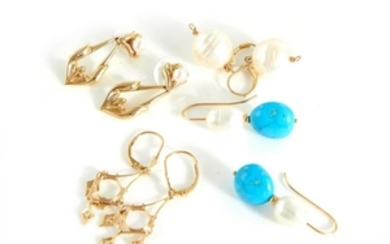 Gold, gem and pearl pierced earring collection (8pcs)