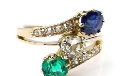 2.09ct Victorian Antique Green Emerald, Sapphire and