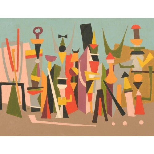 20th Century School, a composition of abstract figures, oil ...