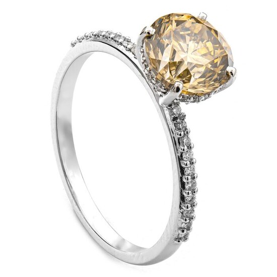 2.17 tcw Diamond Ring - 14 kt. White gold - Ring - Clarity enhanced 2.03 ct Diamond - 0.14 ct Diamonds - No Reserve Price