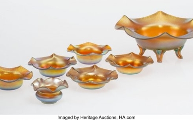 23055: A Group of Six Steuben Gold Aurene Glass Salts w