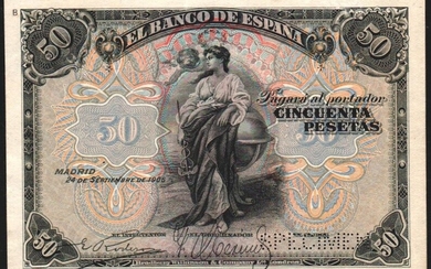 24 de septiembre de 1906. 50 pesetas. SPECIMEN. Mejor que EBC. Muy raro