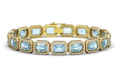 24.51 ctw Aquamarine & Diamond Micro Pave Halo Bracelet 10k Yellow Gold