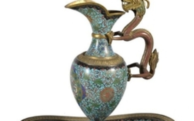 A Chinese cloisonné ewer and stand , late Qing