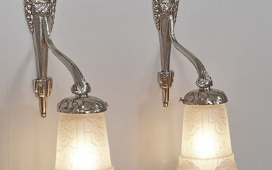 Mouynet & Muller Freres French 1930 Art Deco wall lights, sconces