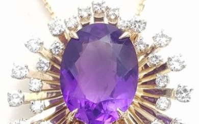 18 kt. Platinum, Yellow gold - Necklace with pendant - 9.98 ct Amethyst - Diamonds