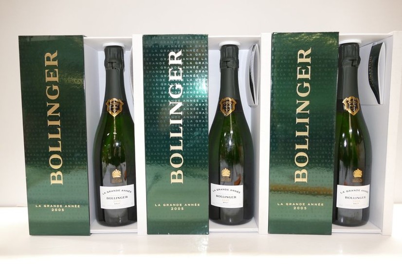 3 Btles Champagne Bollinger Grande Année 2005 in...
