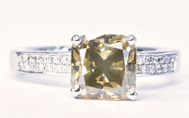 3.35 ctw GW Fancy Deep Brown Greenish Yellow VS2 - 14 kt. White gold - Ring - 3.10 ct Diamond - Diamonds, No Reserve Price