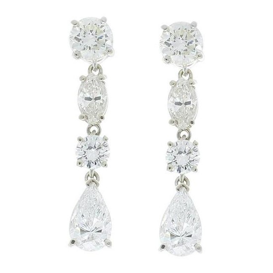 3.69 Carat Total Marquise and Round Diamond Dangle