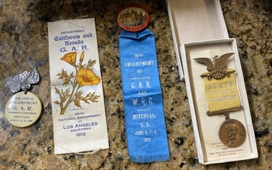 4 G.A.R. ENCAMPMENT RIBBONS AND MEDALS