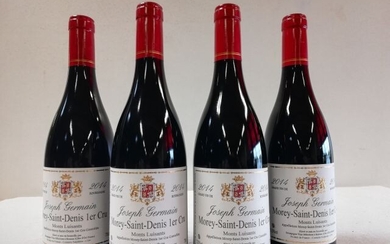 4 bouteilles de Morey St Denis 1er Cru. Les Monts Luisants. Bouteille lourde façon 18ème...