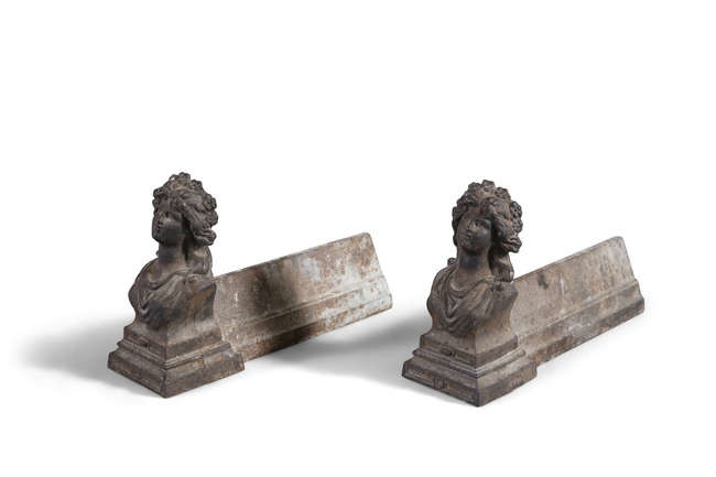 A PAIR OF FRENCH CAST IRON FIGURAL ANDIRONS,...