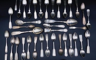 (45) American coin silver spoons. 19th century.