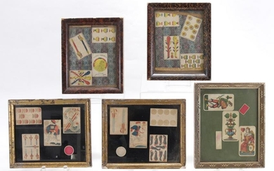 5 Framed Austrian Antique Tarock Cards